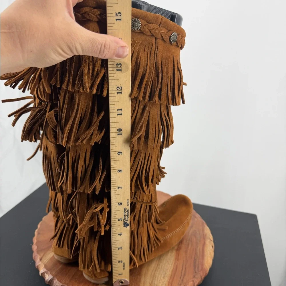 Minnetonka Tan Suede Fringe Over-the-Knee Boots